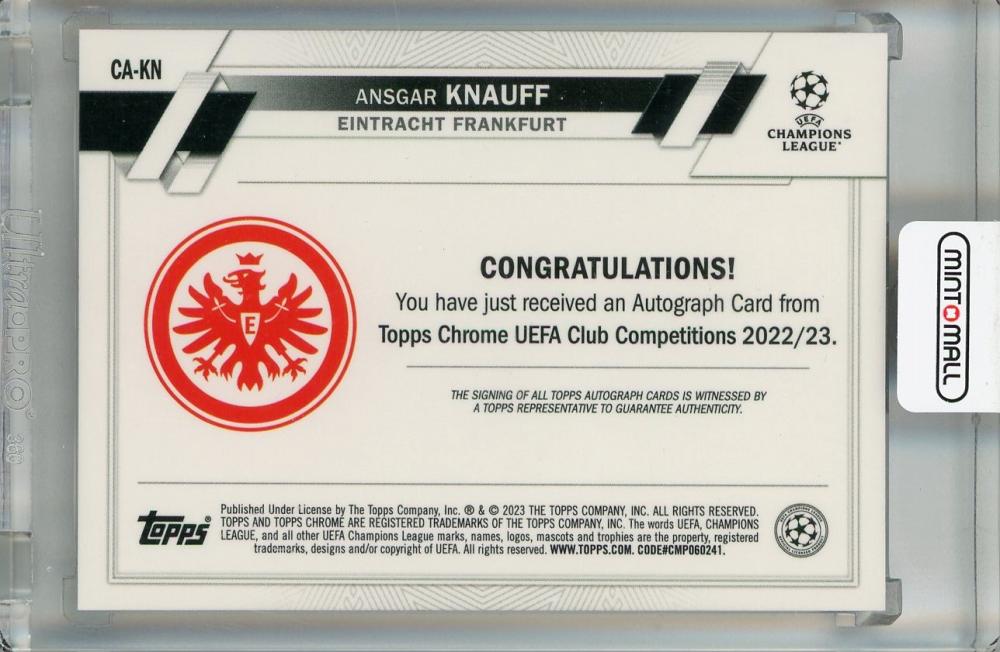 2022-23 Topps Chrome UEFA Club Competitions Ansgar Knauff Chrome Autographs #CA-KN Eintracht Frankfurt