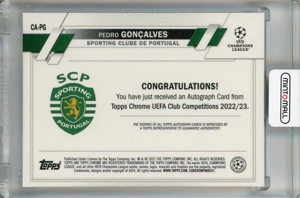 2022-23 Topps Chrome UEFA Club Competitions Pedro Goncalves Chrome Autographs #CA-PG Sporting Clube de Portugal