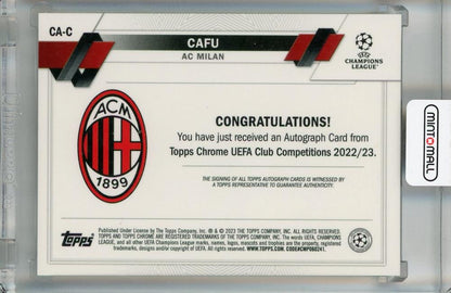 2022-23 Topps Chrome UEFA Club Competitions Cafu Chrome Autographs #CA-C *minor stain on back AC Milan
