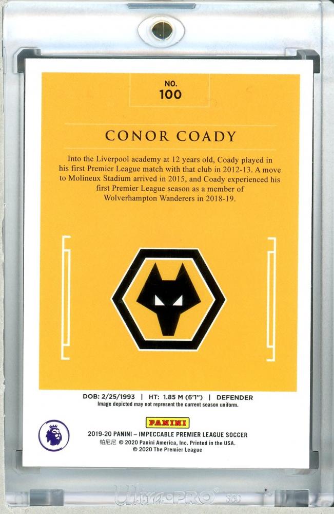 2019-20 Panini Impeccable Premier League Conor Coady Wolverhampton Wanderers trading card number 07 of 65