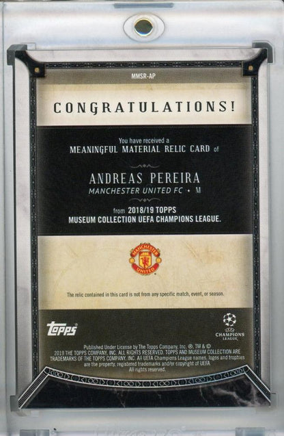 2018-19 Topps Museum Collection Andreas Pereira Manchester United FC single relic ruby card serial numbered 14 of 25