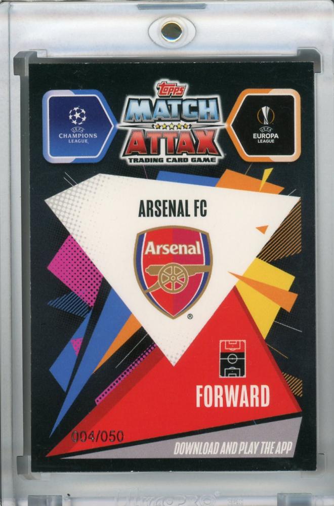 2020-21 Topps Chrome Match Attax UEFA Champions League Arsenal Pierre-Emerick Aubameyang Gold Parallel trading card