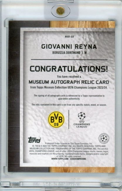 2023-24 TOPPS Museum Collection Giovanni Reyna *hand-signed* Jersey 085/150 Borussia Dortmund