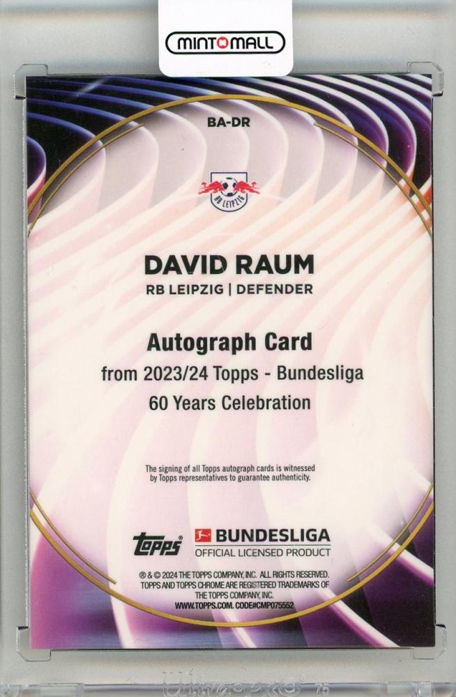 2023-24 TOPPS Bundesliga 60 Years Celebration David Raum Autographs Gold #BADR16/50 RB Leipzig
