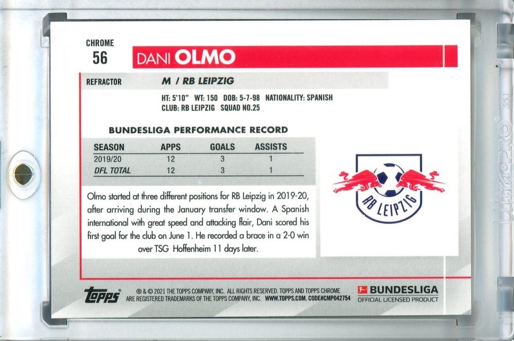 2020-21 Topps Chrome Bundesliga Dani Olmo RB Leipzig base refractor parallel trading card Japanese version