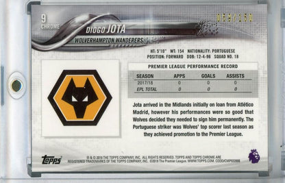 2018-19 Topps Chrome Premier League Wolverhampton Wanderers Diogo Jota Base Blue Parallel card 059 of 150