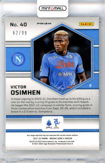 2021-22 Panini Mosaic Serie A Victor Osimhen #40 Base Card Blue Mosaic Parallel62/99 SSC Napoli