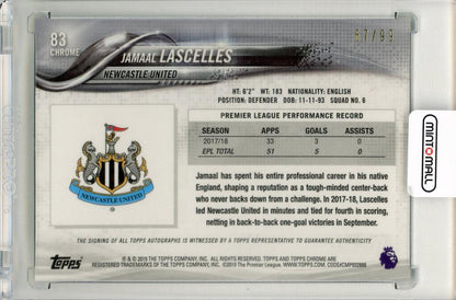 2018-19 Topps Chrome Premier League Jamaal Lascelles Green Refractors Autograph67/99 Newcastle United