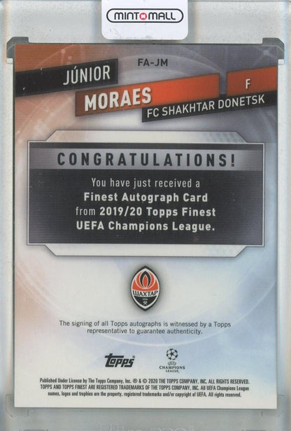 2020 Topps Finest UEFA Champions League Junior Moraes Autographs Green Refractors #FAJM94/99 FC Shakhtar Donetsk