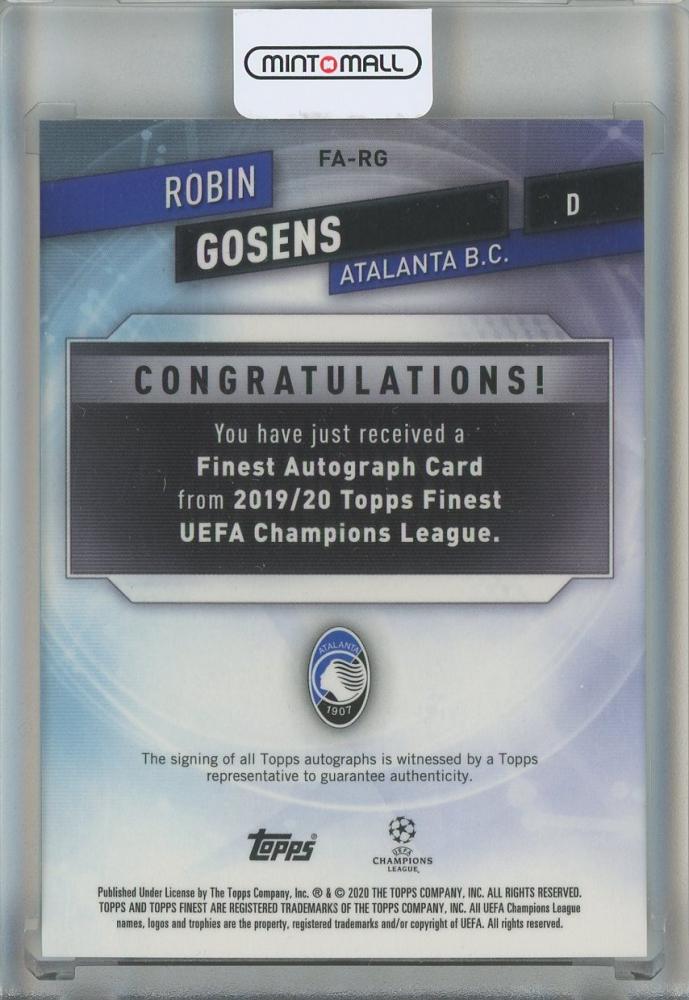 2020 Topps Finest UEFA Champions League Robin Gosens Autographs Green Refractors #FA-RG Atalanta