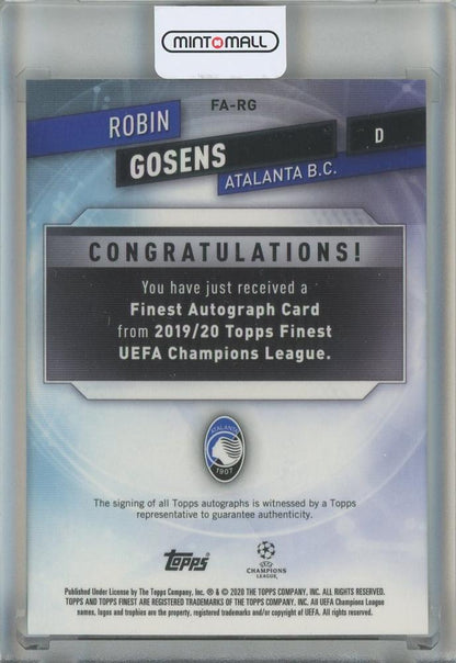 2020 Topps Finest UEFA Champions League Robin Gosens Autographs Green Refractors #FA-RG Atalanta