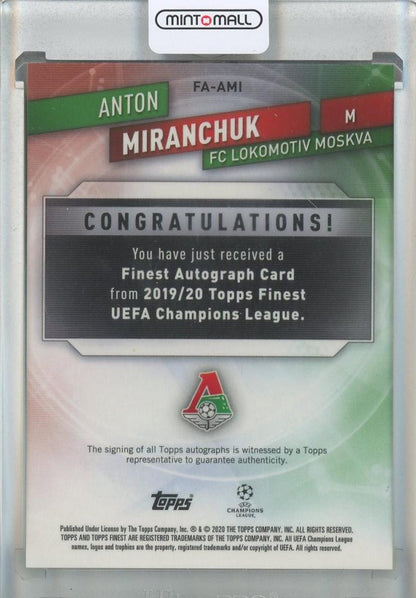 2020 Topps Finest UEFA Champions League Anton Miranchuk Autographs #FA-AMI22/25 Lokomotiv Moscow