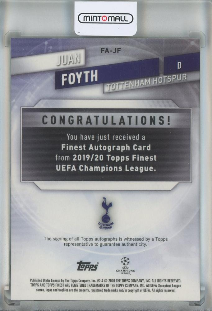 2020 Topps Finest UEFA Champions League Juan Foyth Autographs #FA-JF30/99 Tottenham Hotspur