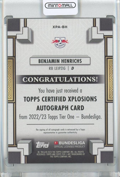 2022-23 Topps Tier One Bundesliga Soccer Benjamin Henrichs Xplosions Autograph Black15/25 RB Leipzig