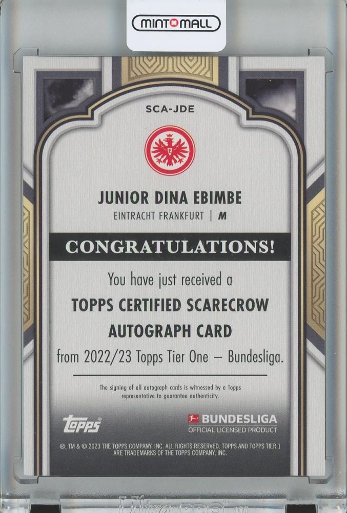 2022-23 Topps Tier One Bundesliga Soccer Junior Dina Ebimbe Scarecrow Autograph/Purple08/50 Eintracht Frankfurt