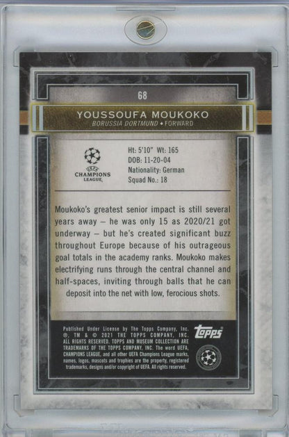 2020-21 Topps Museum Collection UEFA Champions League Gold Youssoufa Moukoko trading card serial 48 of 50