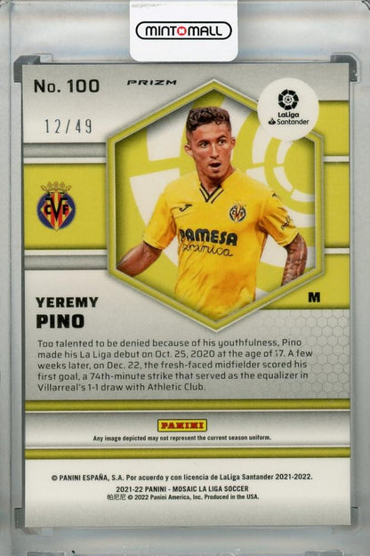 2021-22 Panini Mosaic La Liga Yeremy Pino Villarreal CF Base Purple Rookie Card Serial 12 of 49