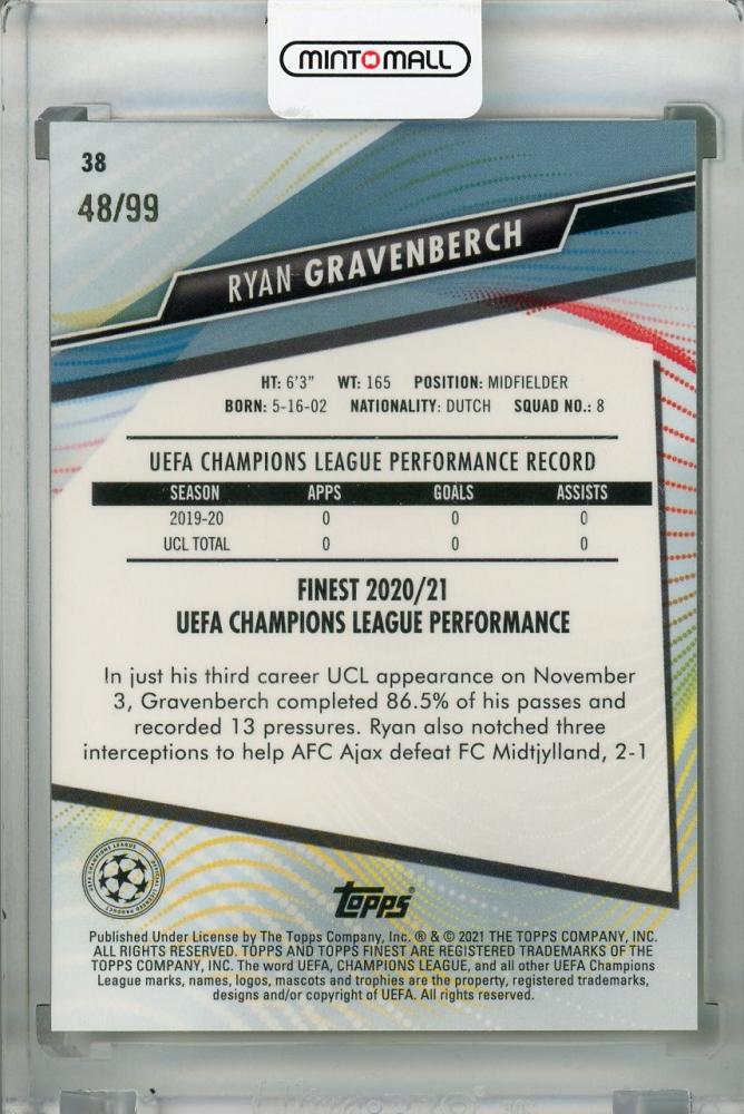 2020-21 Topps Finest UEFA Champions League Ryan Gravenberch Neon Green rookie parallel card serial 48 of 99