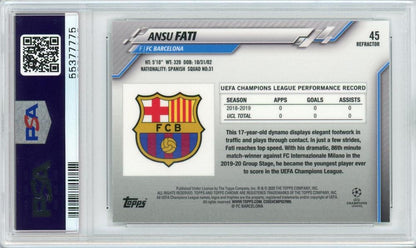 2019-20 Topps Chrome UEFA Champions League FC Barcelona Ansu Fati Base Refractor PSA 10 card