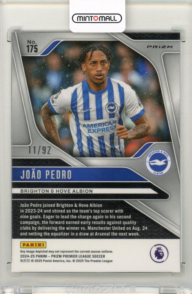 2024-25 Panini Prizm Premier League Joao Pedro Purple and White Stripes11/92 Brighton & Hove Albion