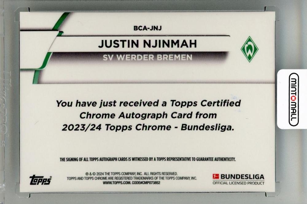 2023-24 TOPPS Chrome Bundesliga Justin Njinmah Autographs #BCAJNJ SV Werder Bremen