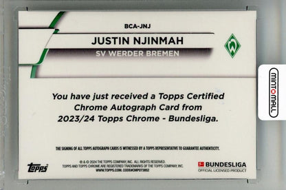 2023-24 TOPPS Chrome Bundesliga Justin Njinmah Autographs #BCAJNJ SV Werder Bremen