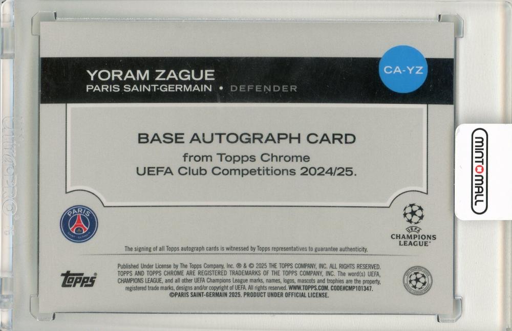 2024-25 Topps Chrome UEFA Club Competitions Yoram Zague Aqua Lava Refractors Autograph191/199 Paris Saint-Germain