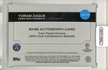 2024-25 Topps Chrome UEFA Club Competitions Yoram Zague Aqua Lava Refractors Autograph191/199 Paris Saint-Germain