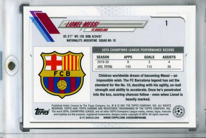 2020-21 Topps Chrome UEFA Champions League FC Barcelona Lionel Messi Base trading card