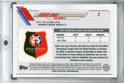 2020-21 Topps Chrome UEFA Champions League Jeremy Doku Stade Rennais FC base trading card