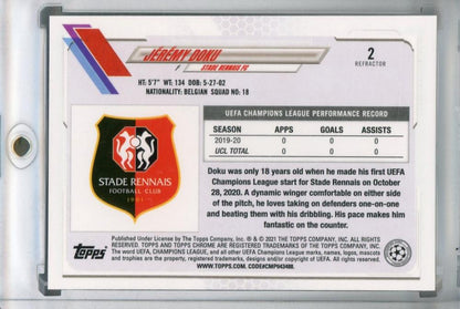 2020-21 Topps Chrome UEFA Champions League Stade Rennais FC Jeremy Doku Base Refractor parallel card