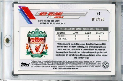 2020-21 Topps Chrome UEFA Champions League Liverpool FC Neco Williams Pink Parallel card number 012 of 175