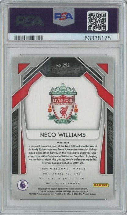 2020 Panini Prizm Premier League Neco Williams RC Silver Prizm #252PSA9 Liverpool FC