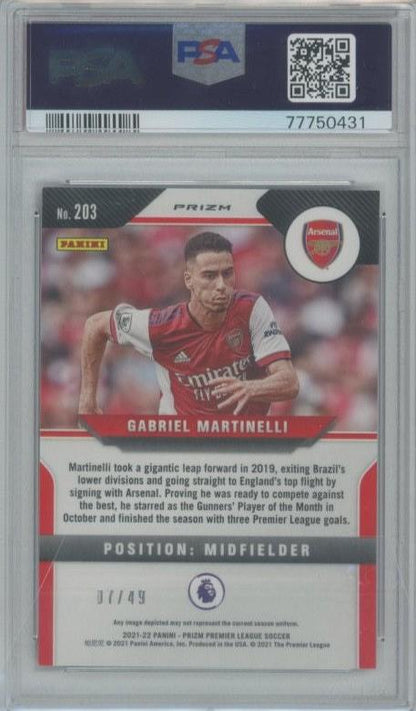 2021 Panini Prizm Premier League Gabriel Martinelli RC Purple Ice #20307/49PSA9 Arsenal