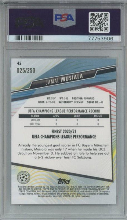 2020 Topps Finest UCL Jamal Musiala RC Purple Refractor #45025/250PSA9 FC Bayern Munchen