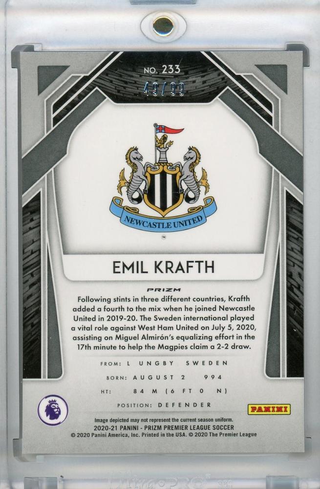 2020-21 Panini Prizm Premier League Breakaway Newcastle United Emil Krafth Base Violet card number 49 out of 99