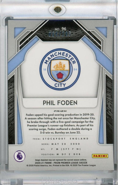 2020-21 Panini Prizm Premier League Breakaway Manchester City Phil Foden Base Blue Parallel card 094/195