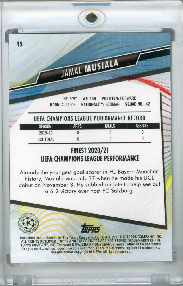 2020-21 Topps Finest UEFA Champions League Jamal Musiala FC Bayern Munchen base trading card