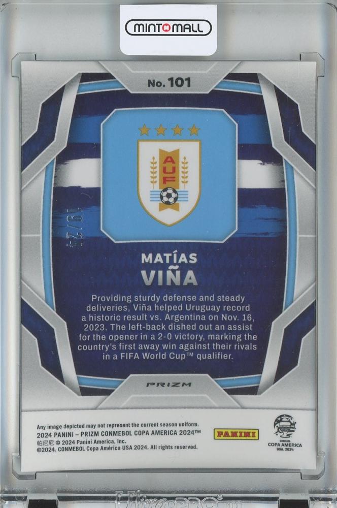 2024 Panini Prizm Copa America Soccer Matias Vina Base/Stars and Stripes Prizm/#10119/24 Uruguay
