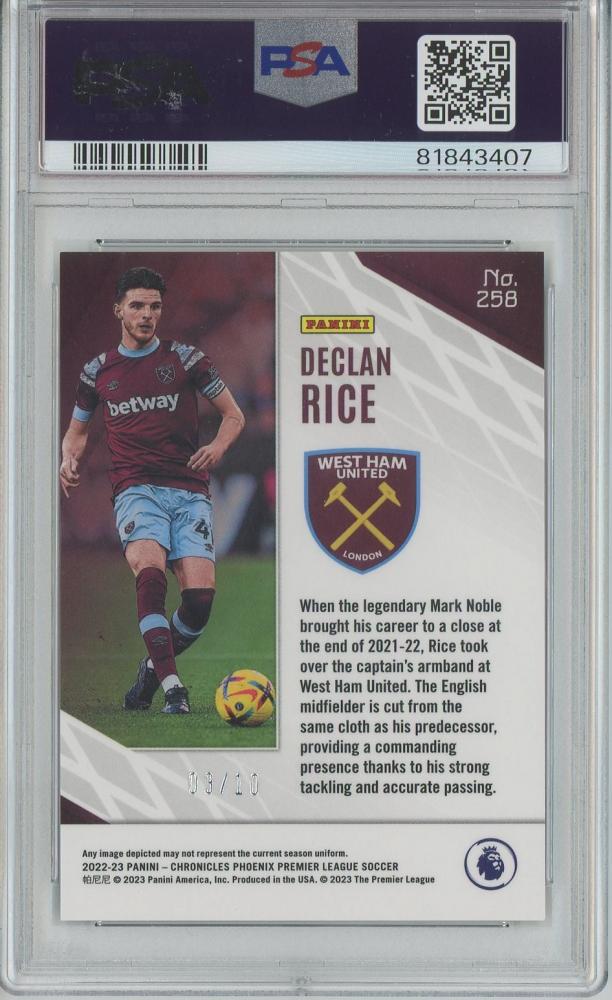 2022-23 Chronicles Soccer Declan Rice Phoenix Premier League/Gold/#2583/10PSA10 West Ham United