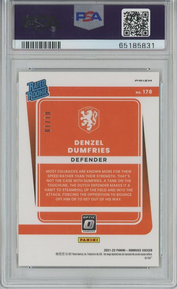 2021-22 Donruss Soccer Road to Qatar Deznzel Dumfries Base/RC/Gold/#1781/10PSA10 Netherlands