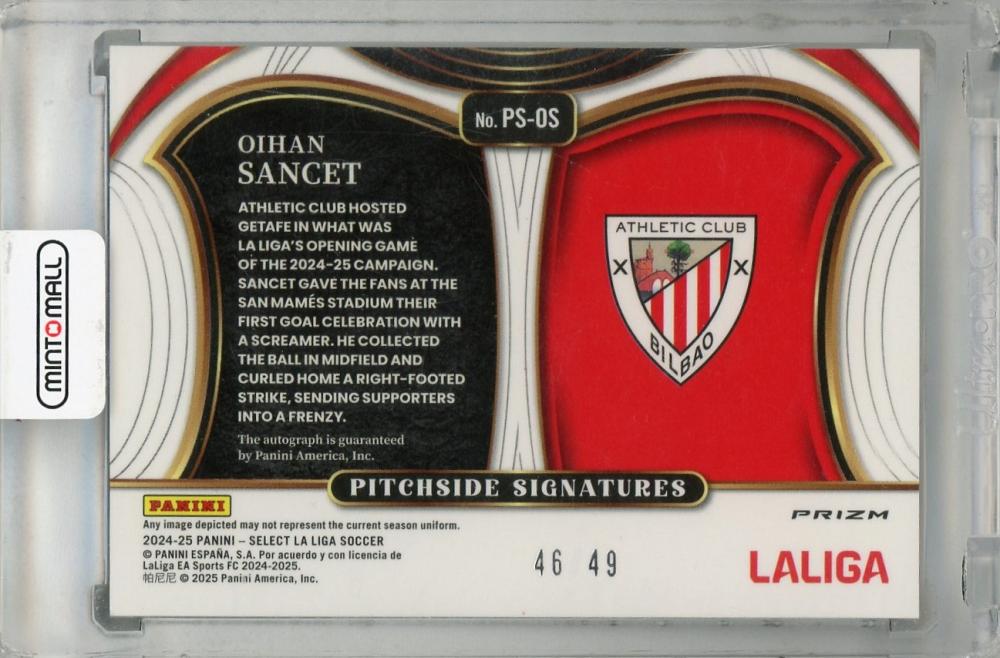 2024-25 Panini Select La Liga Oihan Sancet Pitchside Signatures Purple #9 Auto46/49 Athletic Club