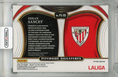 2024-25 Panini Select La Liga Oihan Sancet Pitchside Signatures #9 Athletic Club - Surface scratches present
