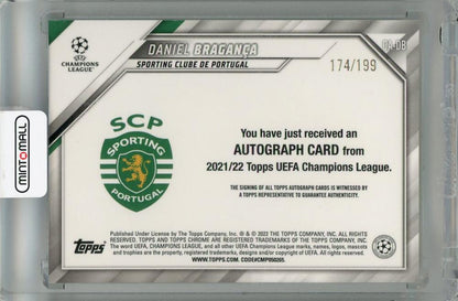 2021-22 Topps Chrome UEFA Champions Daniel Braganca Autographs Aqua Refractors #CADB RC 174/199 Sporting clube De Portugal