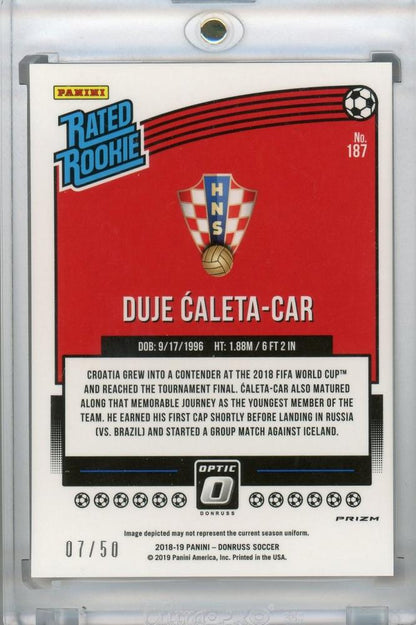 2018-19 Donruss Croatia Duje Caleta-Car Base Optic Rated Rookie Red Velocity parallel card serial 07 of 50