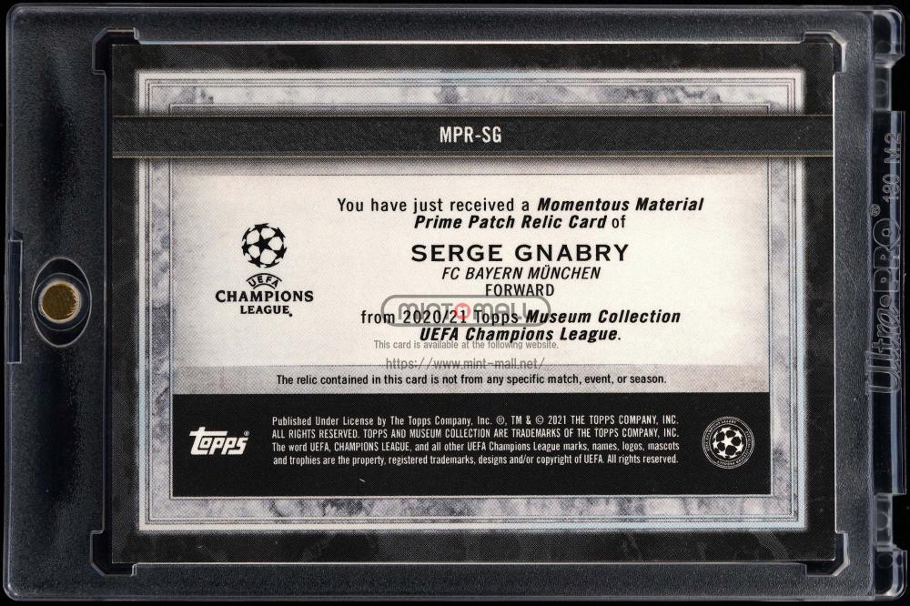 2020-21 Topps Museum Collection UEFA Champions League MPR-SG Serge Gnabry Momentous Material Prime Patch Relic Emerald1/1 FC Bayer
