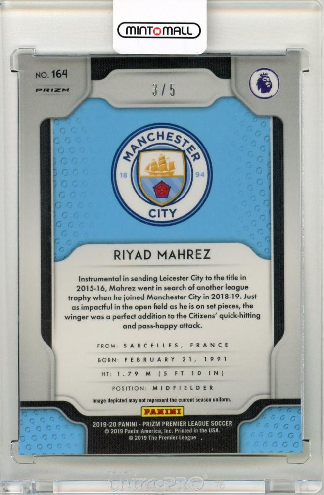 2019-20 Panini Prizm Premier League Soccer Riyad Mahrez Limegreen Breakaway Prizms 3/5 Manchester city *minor stain on back