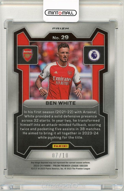 2023-24 Panini Prizm Premier League Soccer Ben White Gold Pulsar Prizms 7/10 Arsenal FC *minor stain on back