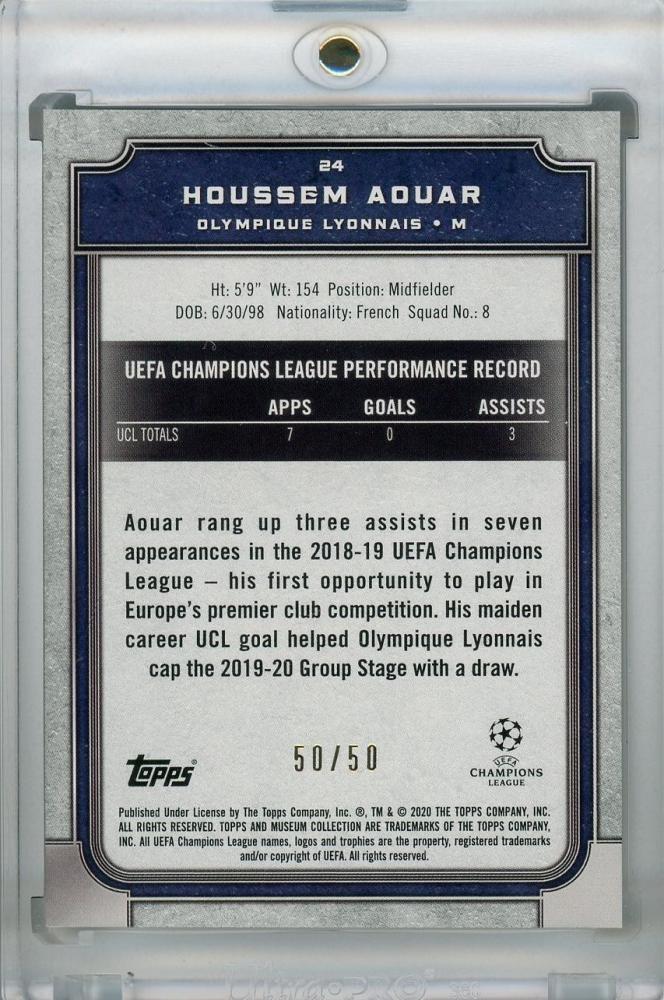 2019-20 Topps Museum Collection Houssem Aouar Olympique Lyonnais Gold base card numbered 50/50