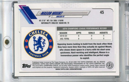2020-21 Topps Chrome UEFA Champions League Chelsea FC Mason Mount Base Purple Carbon Fiber football trading card